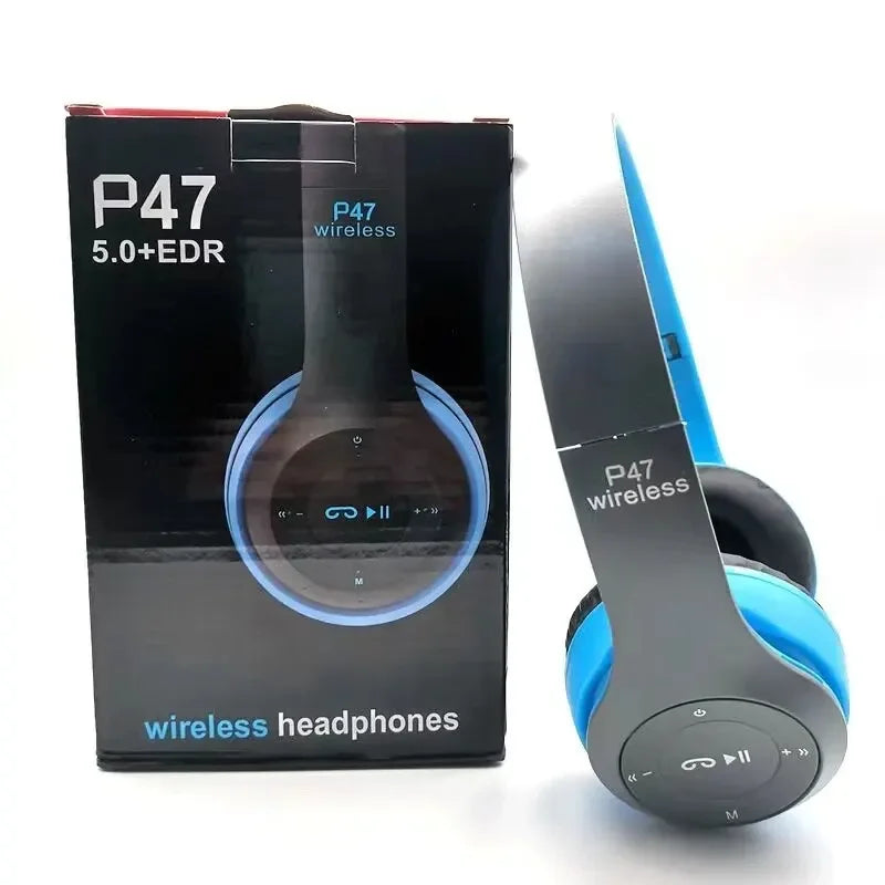 Blue Color Bluetooth Wireless Over-Ear Headphones With Mic